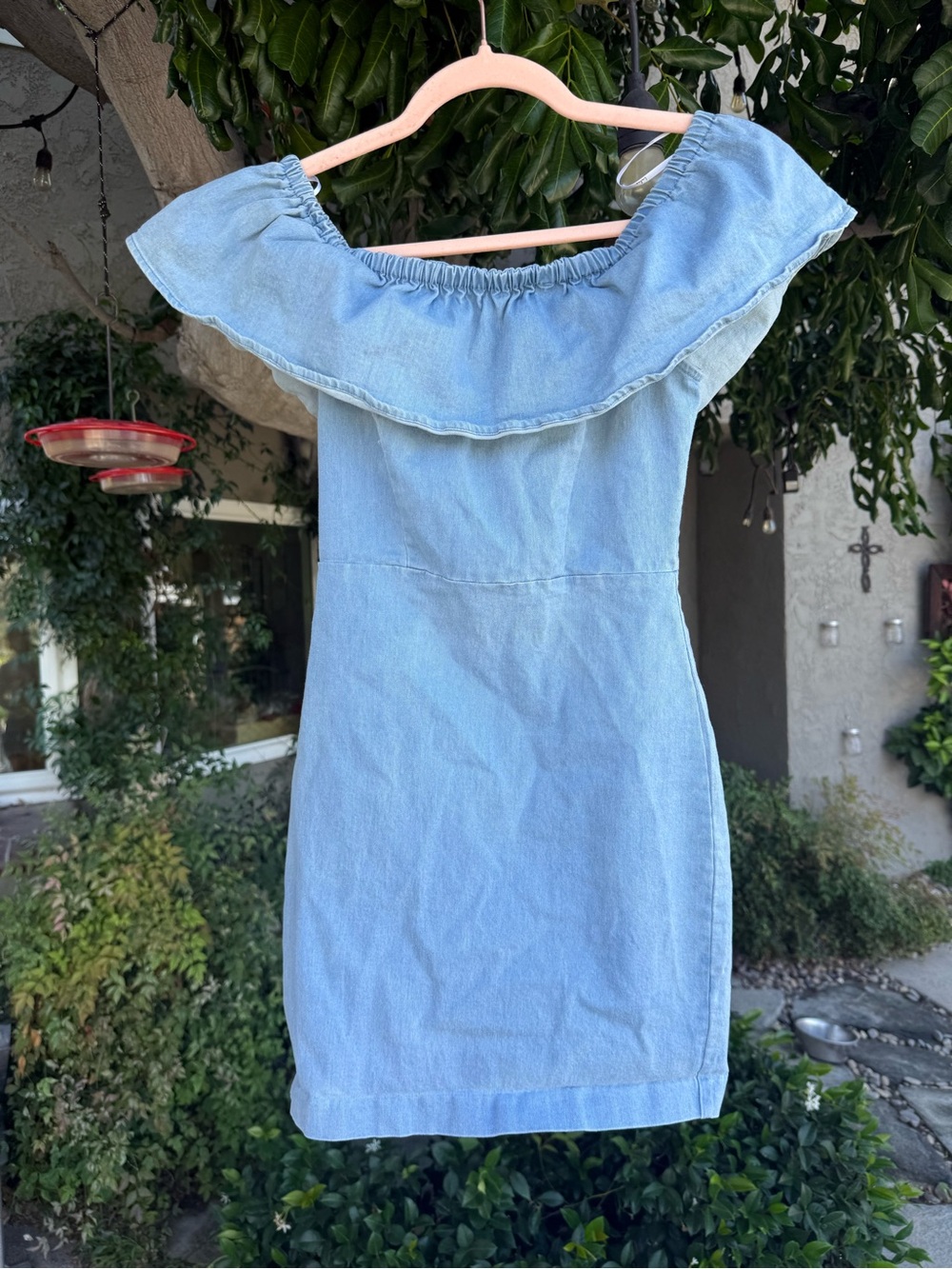 Lulus Light Blue Off Shoulder Ruffle Mini Dress XS